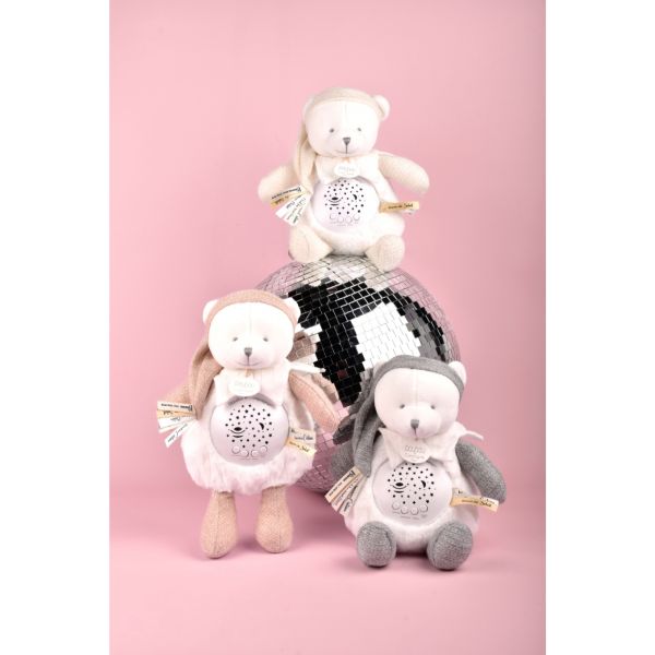 Veilleuse peluche musicale à projection d'étoiles Ours blanc