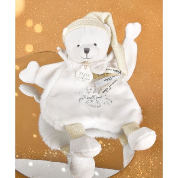 Doudou plat Ours cape 25 cm Blanc