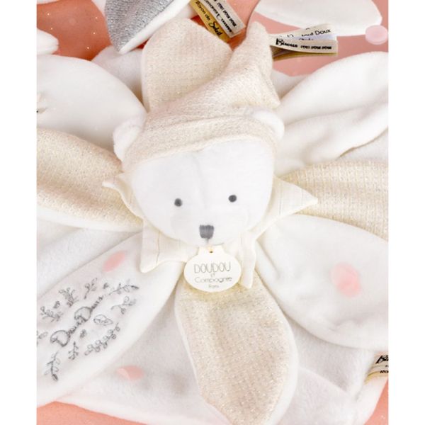 Doudou pétale plat collector Ours 25 cm Blanc