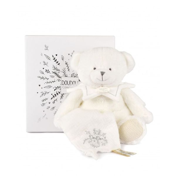 Doudou mouchoir Ours 30 cm Blanc