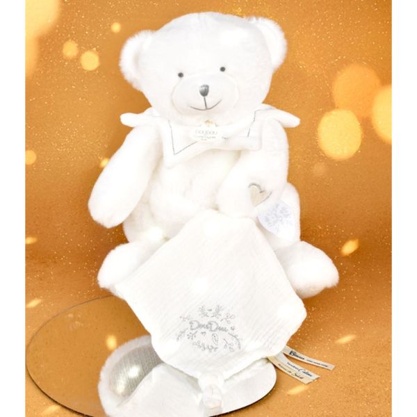 Doudou mouchoir Ours 30 cm Blanc