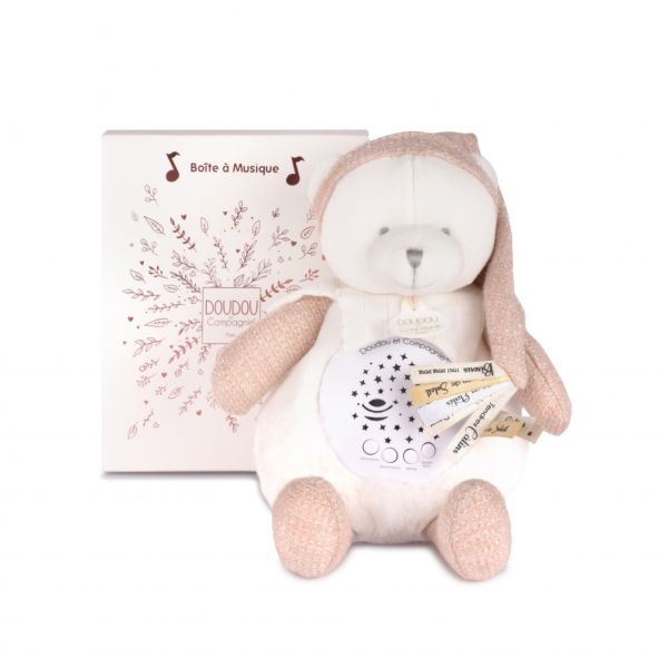 Veilleuse peluche musicale à projection d'étoiles Ours rose