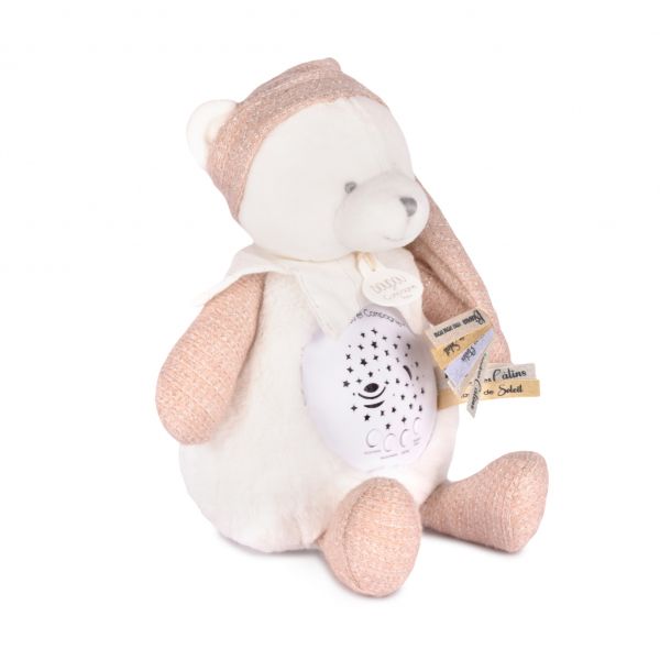 Veilleuse peluche musicale à projection d'étoiles Ours rose