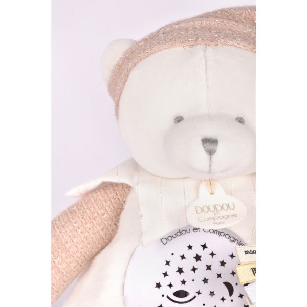 Veilleuse peluche musicale à projection d'étoiles Ours rose