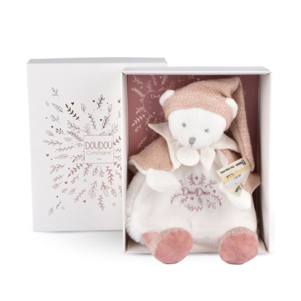 Doudou plat Ours cape 25 cm Rose
