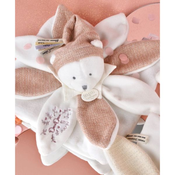 Doudou pétale plat collector Ours 25 cm Rose