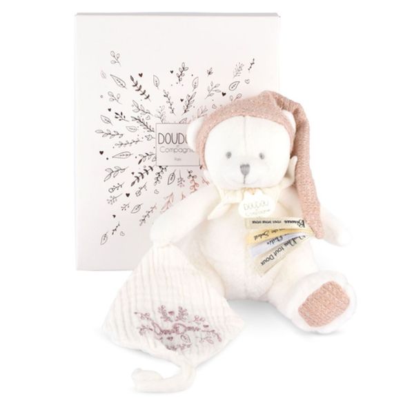 Doudou pantin attache sucette Ours 20 cm Rose