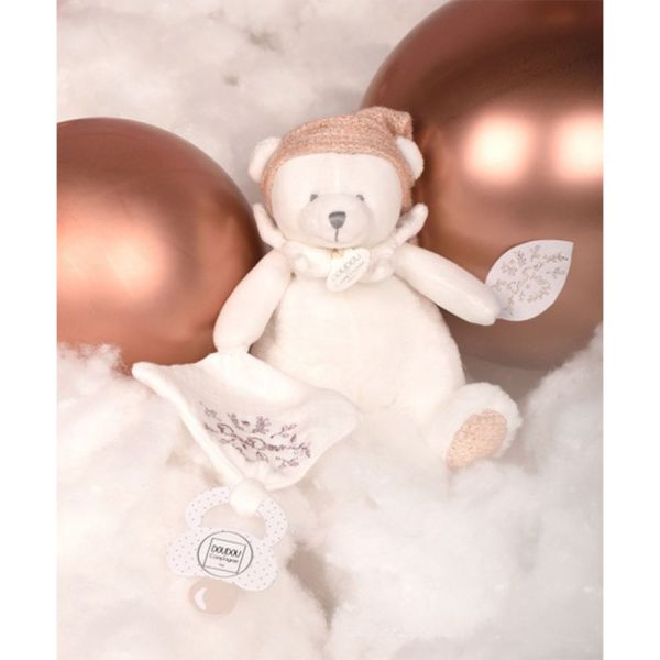 Doudou pantin attache sucette Ours 20 cm Rose