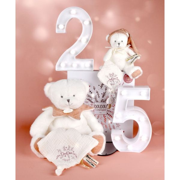 Doudou pantin attache sucette Ours 20 cm Rose