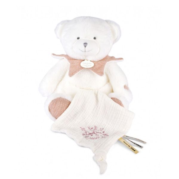 Doudou mouchoir Ours 30 cm Rose