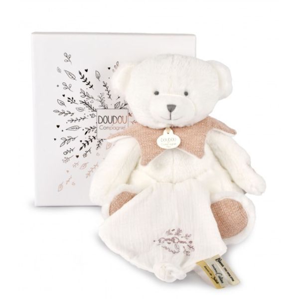 Doudou mouchoir Ours 30 cm Rose