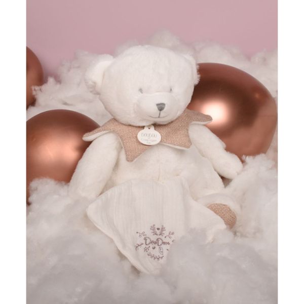 Doudou mouchoir Ours 30 cm Rose