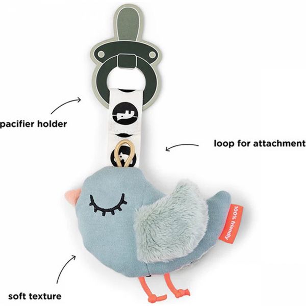 Doudou plat attache sucette Birdee Bleu