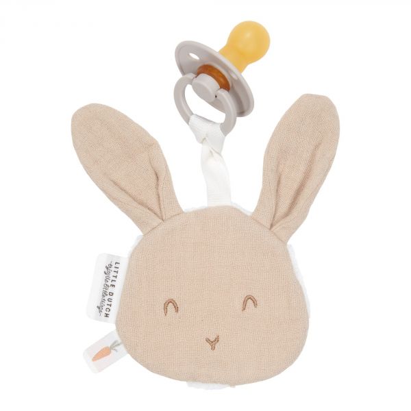 Doudou attache-tétine en gaze de coton Lapin - Pure Beige