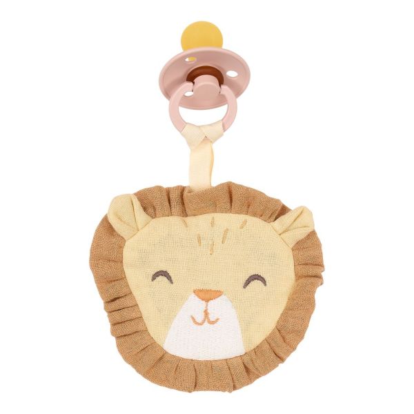 Doudou attache-tétine en gaze de coton Lion - Safari Friends