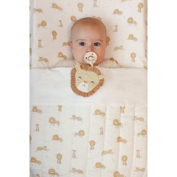 Doudou attache-tétine en gaze de coton Lion - Safari Friends