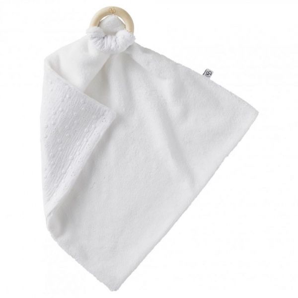 Doudou anneau de dentition Blanc broderie anglaise