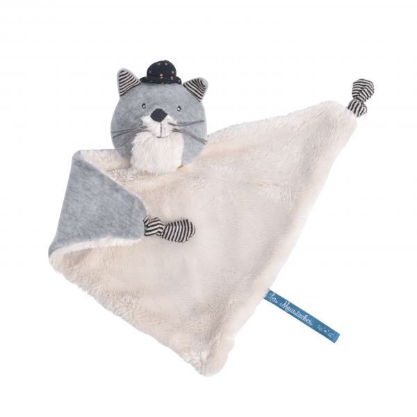 Doudou plat Les Moustaches - Chat gris clair