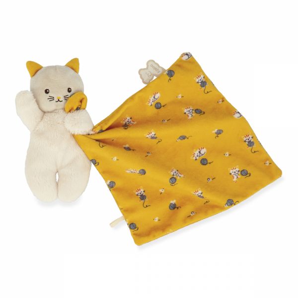 Doudou carré douceur plat Chat jaune