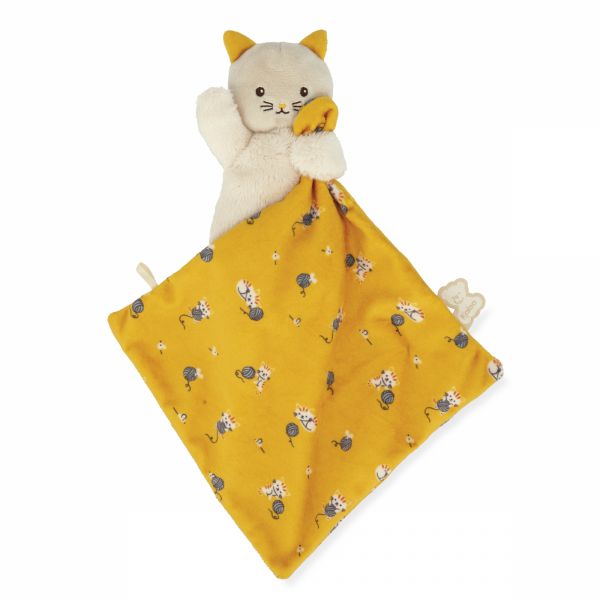 Doudou carré douceur plat Chat jaune