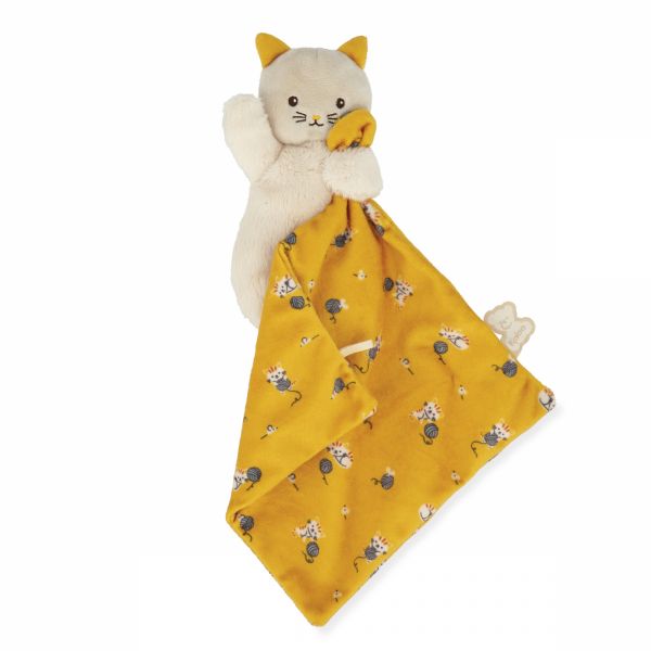 Doudou carré douceur plat Chat jaune