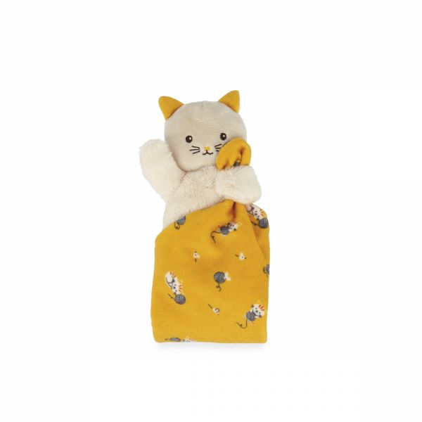 Doudou carré douceur plat Chat jaune