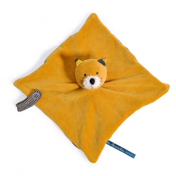 Doudou plat personnalisable Les Moustaches Chat moutarde