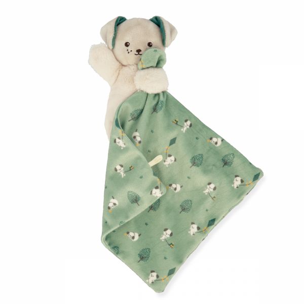 Doudou carré douceur plat Chien vert