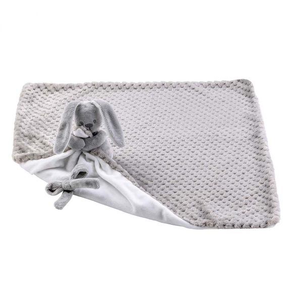 Doudou couverture attache sucette Lapin Gris et blanc