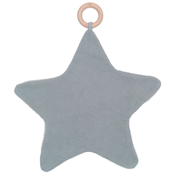 Doudou étoile bi-matière avec anneau de dentition pétale Gris