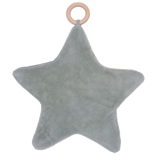 Doudou étoile bi-matière avec anneau de dentition pétale Gris