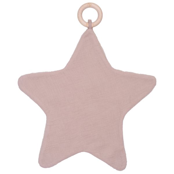 Doudou étoile bi-matière avec anneau de dentition pétale Beige