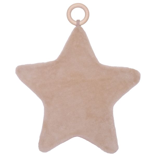Doudou étoile bi-matière avec anneau de dentition pétale Beige