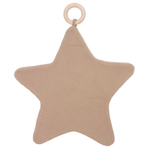 Doudou étoile bi-matière avec anneau de dentition pétale Beige