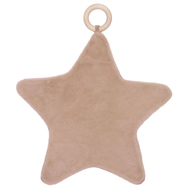 Doudou étoile bi-matière avec anneau de dentition pétale Beige