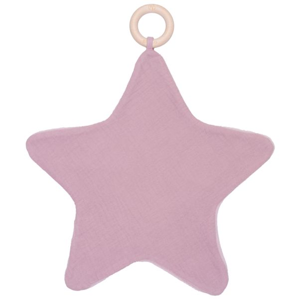 Doudou étoile bi-matière avec anneau de dentition pétale Violet