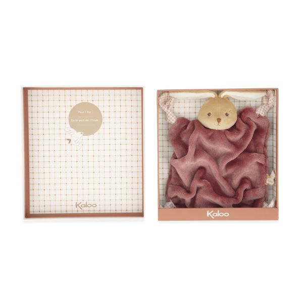 Doudou plat plume lapin bordeaux 24 cm