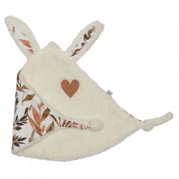 Doudou plat lapin petit cœur Ivoire et feuillages