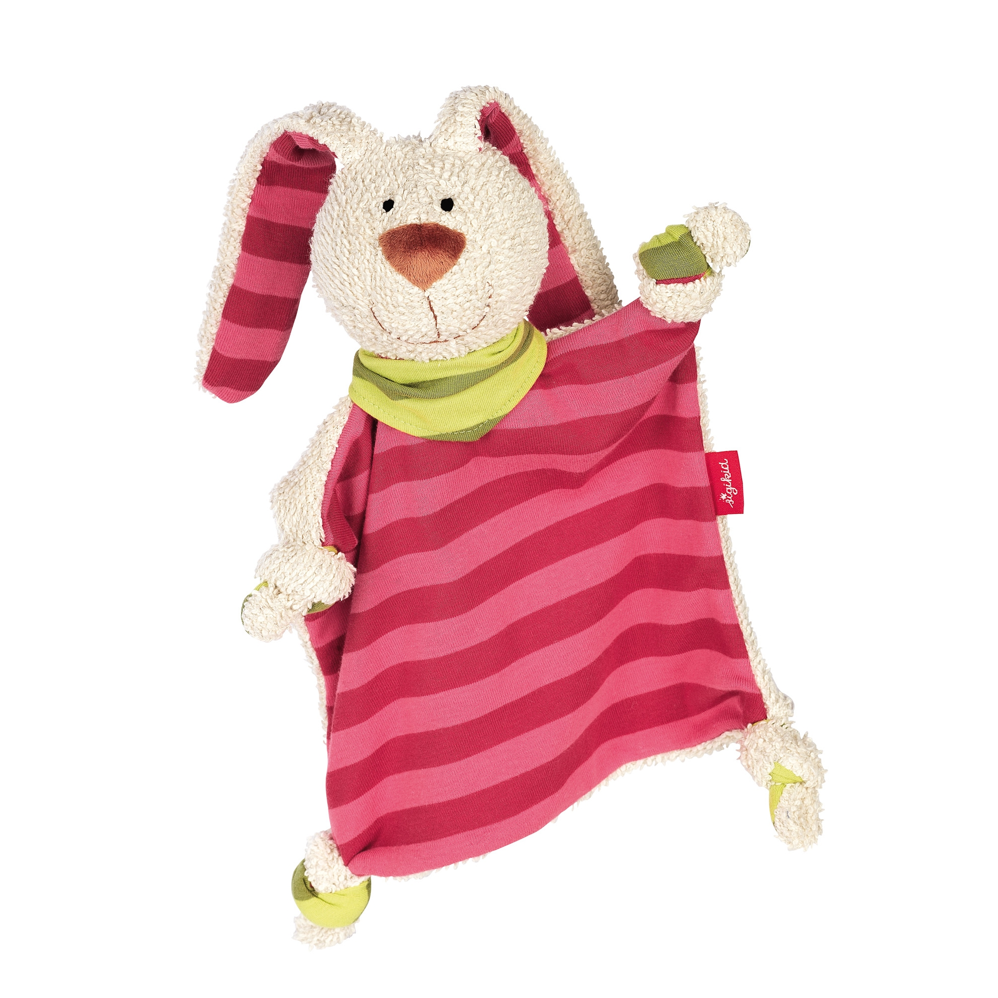 Doudou lapin plat rose et blanc Rigolo