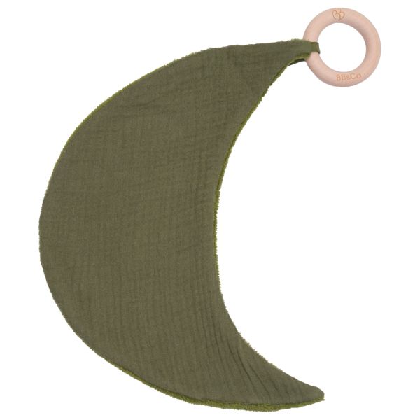Doudou lune avec anneau dentition gaze et bambou Vert