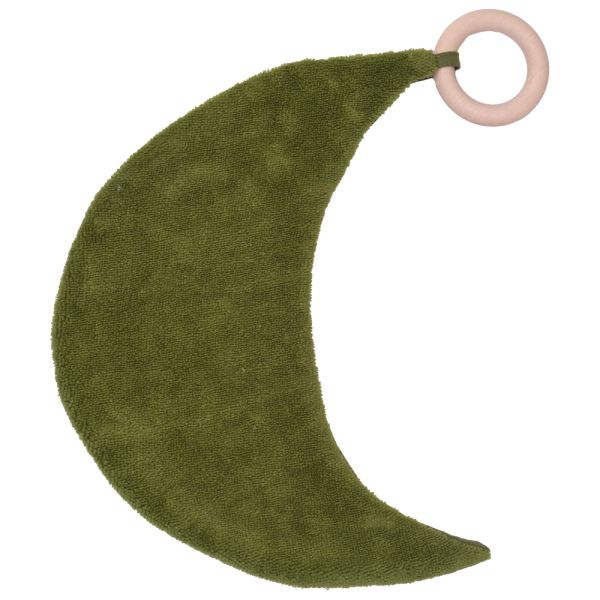 Doudou lune avec anneau dentition gaze et bambou Vert
