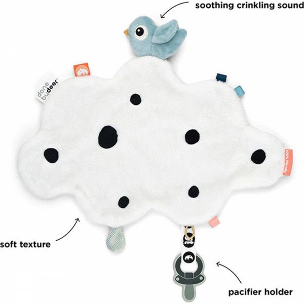 Doudou attache sucette Happy clouds Bleu