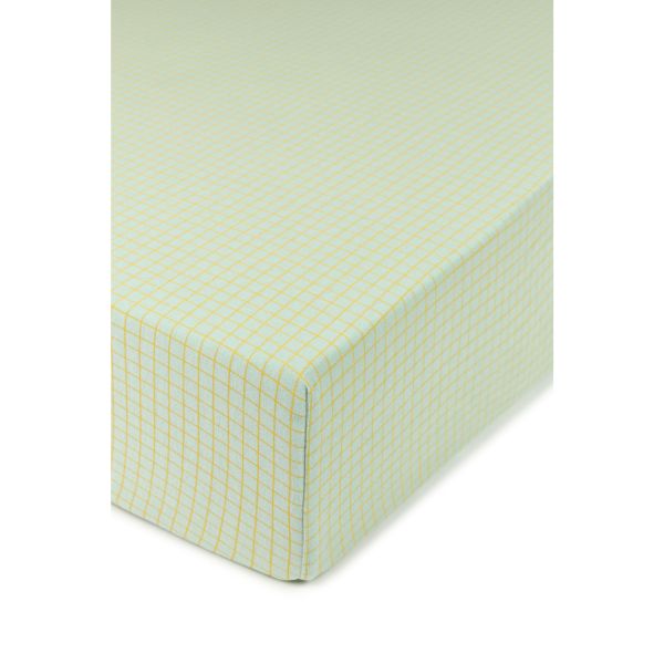 Drap housse 70x140 cm Stories Green Lemon Grid