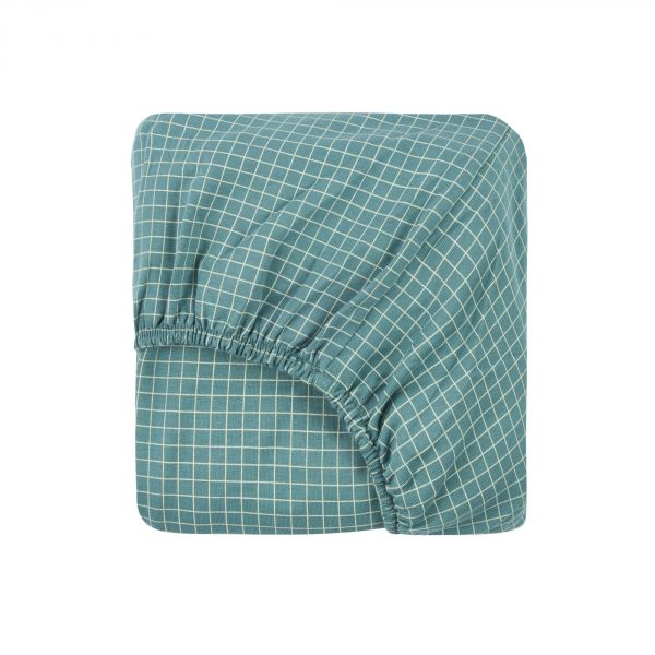 Drap housse 70x140 cm Stories Teal Cream Grid