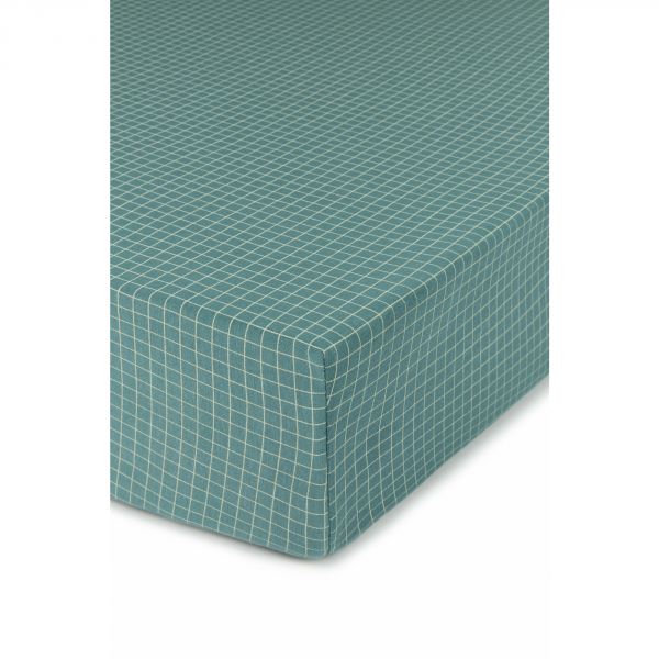 Drap housse 70x140 cm Stories Teal Cream Grid