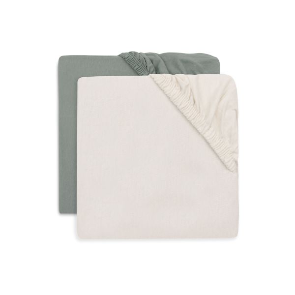 Lot de 2 draps housses 60x120 cm Jersey Sea Green et Ivory