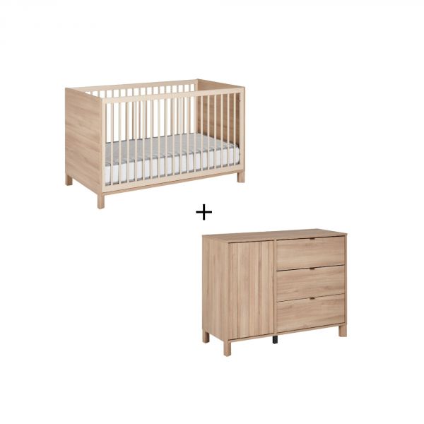 Chambre duo lit bébé évolutif 70x140 cm + commode Calypso