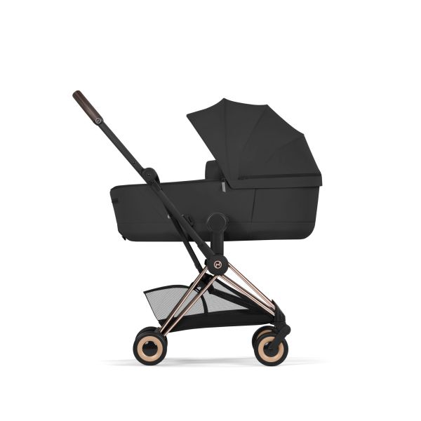 Poussette duo compacte Coya 2 avec nacelle pliable châssis Rosegold Sepia Black
