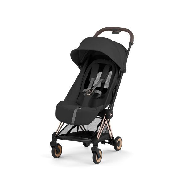 Poussette duo compacte Coya 2 avec nacelle pliable châssis Rosegold Sepia Black