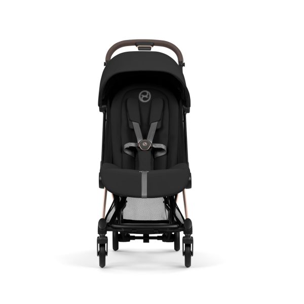 Poussette duo compacte Coya 2 avec nacelle pliable châssis Rosegold Sepia Black